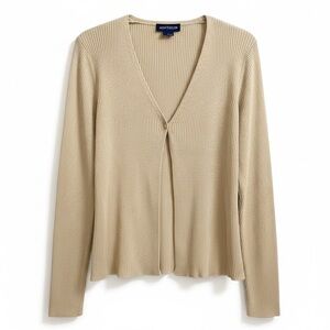 🔴 SOLD 🔴 Ann Taylor Silk Neutral Beige Ribbed Knit Cardigan One Button 90s Y2K